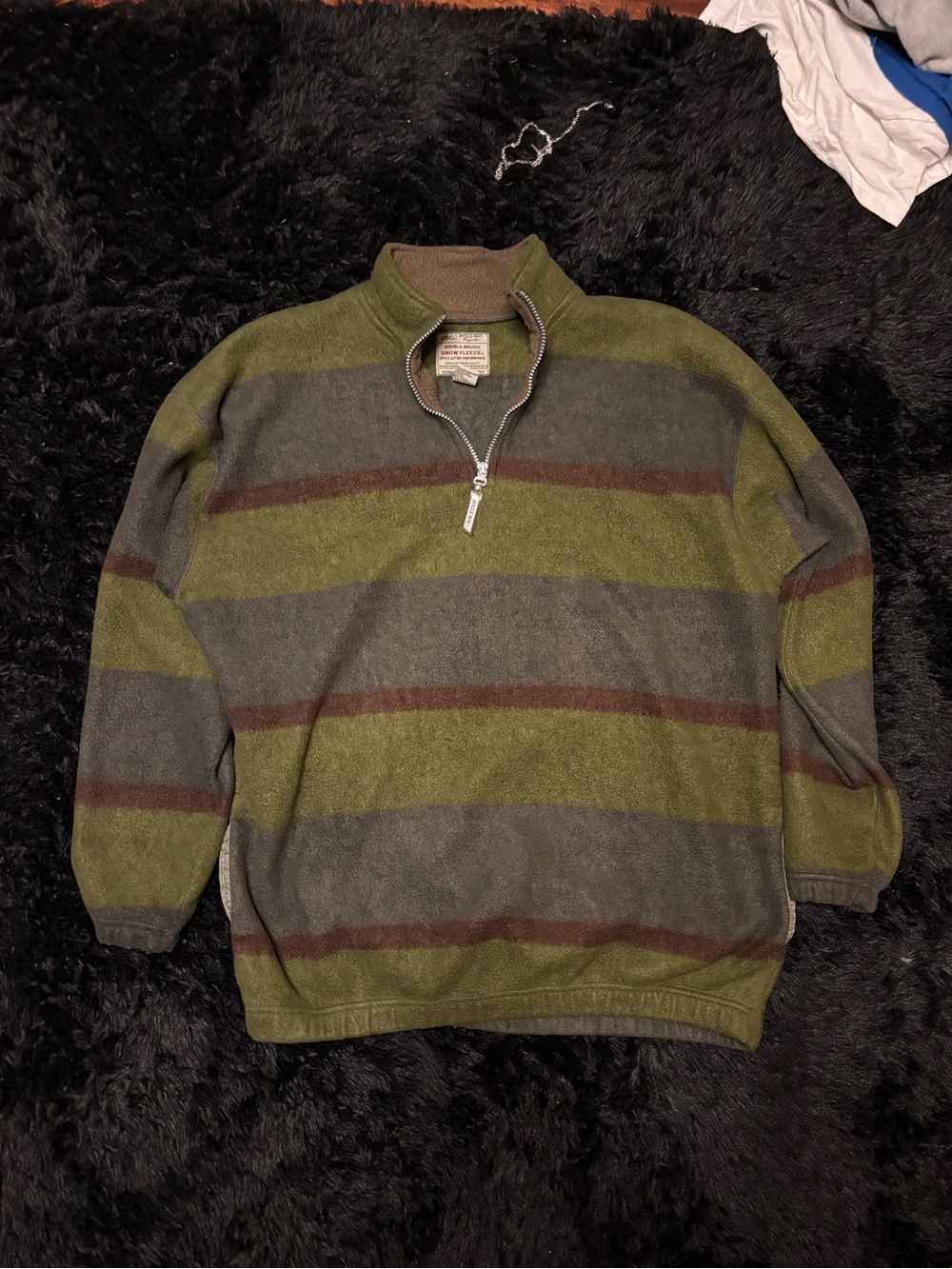 Bugle Boy Olive, Gray & Brown Striped Quarter-Zip Sweater